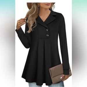 Gaharu Women’s Notch Lapel Tunic Sweatshirt Button Down Long Sleeve Pullover,Lg
